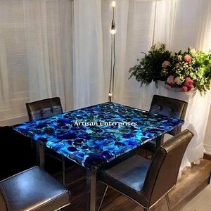 Natural Blue Agate Table Top – Handcrafted Luxury Stone Surface for Modern Coffee Tables, Dining Spaces, or Elegant Home Decor