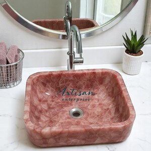 Handmade Rose Quartz Sink – Natural Gemstone Bathroom Basin – Luxury Pink Stone Bowl For Kitchen Sink Vanity Hotel Sink Decors