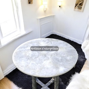 Modern White Quartz Coffee Table – Handmade Natural Stone Table Luxury Kitchen Slab Living Room Console Bar Furniture Hallway Desk Decors