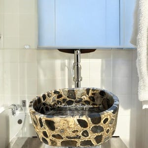 Agate Vessel Sink – Stunning Natural Stone Wash Basin for Bathroom Vanity – Custom Handmade Semi-Precious Gemstone Countertop Basin Decor