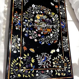 Elegant Black Marble Dining Table, Pietra Dura Table, Floral Inlay Table Top, Sofa Center Table, Semi Precious Multi Stones, Home Decors