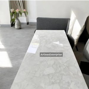 White Quartz Table Top: Custom Gemstone Dining Table
