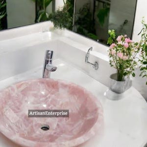 Rose Quartz Bathroom Sink – Designer Pink Stone Sink for Modern, Luxurious Bathroom Vanities Elegant Unique Kitchen Sink Handwash Basin Deco