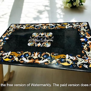 Elegant Black Marble Inlay Dining Table, Multi Stone Round Table, Handmade Coffee Table, Custom Marble Table Top, Luxury Table Decor