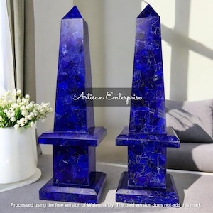 Tall Lapis Lazuli Gemstone Obelisk – Decorative Marble Obelisk Tower – Luxury Home & Office Obelisk Decor