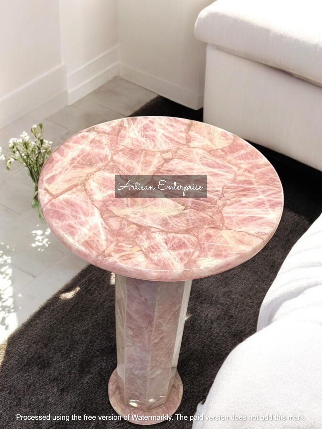 24" Crystal Healing Rose Quartz Coffee Table Top With 28" Stand