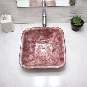 Square Rose Quartz Stone Bathroom Sink Luxury Crystal Healing Gemstone Kitchen & Bathroom Decor Handmade Gemstone Countertop Sink Gifts