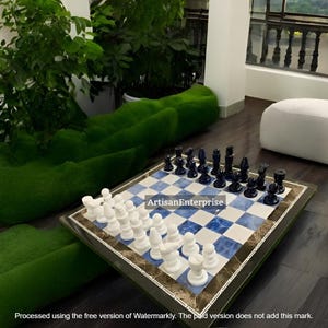Elegant Black Marble Chess Board Set with Lapis and Custom Chess Pieces  Handmade Gift for Chess Lover or Game Enthusiasts game Room Deco