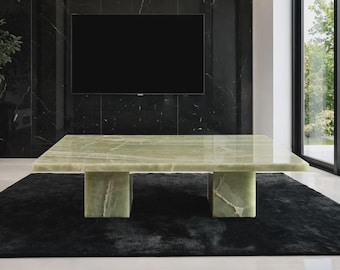 Green Onyx Marble Coffee Table, Modern Natural Stone Center Table