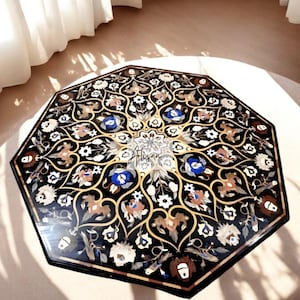 Handmade Indian Marble Inlay Coffee Table: Floral Home Accent