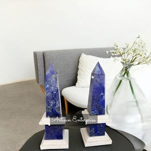Luxury laps Lazuli 2pcs of Obelisk Accent Egyptian Piece | Handmade Home Decor Accent, Perfect for Stylish Living Rooms.