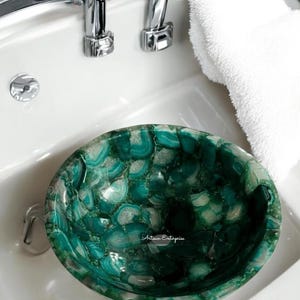 Natural Green Agate Gemstone Sink And Basin - Handmade Kitchen Vessel Sink Countertop Home Improvement Wash Basin Kitchen & Bathroom Decor