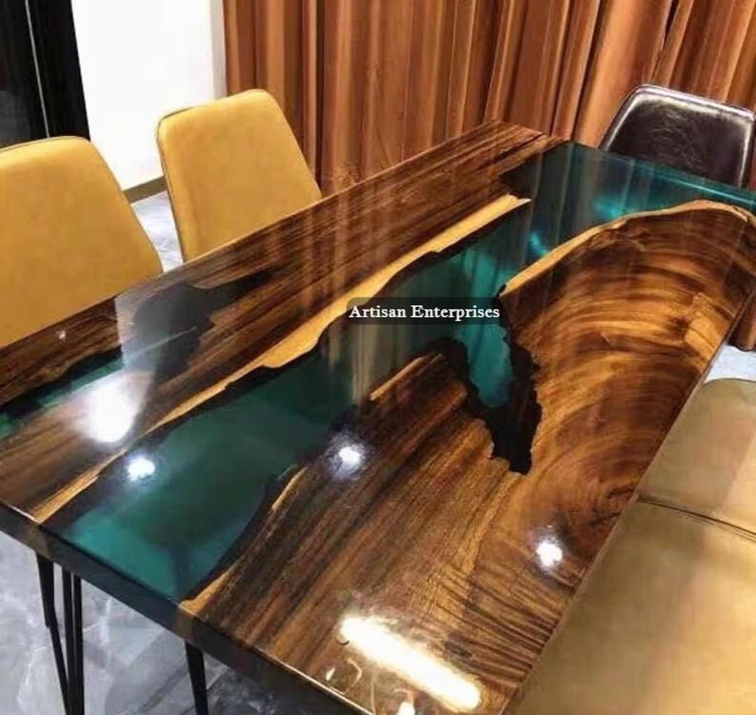 Handmade Epoxy Resin Dining Table: Custom Wood Art Decor - Etsy