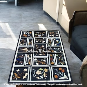 Black Marble Inlay Table Top: Handmade Stone Art Decor