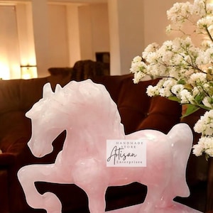 Handcrafted Rose Quartz Horse Sculpture: Healing Crystal Decor