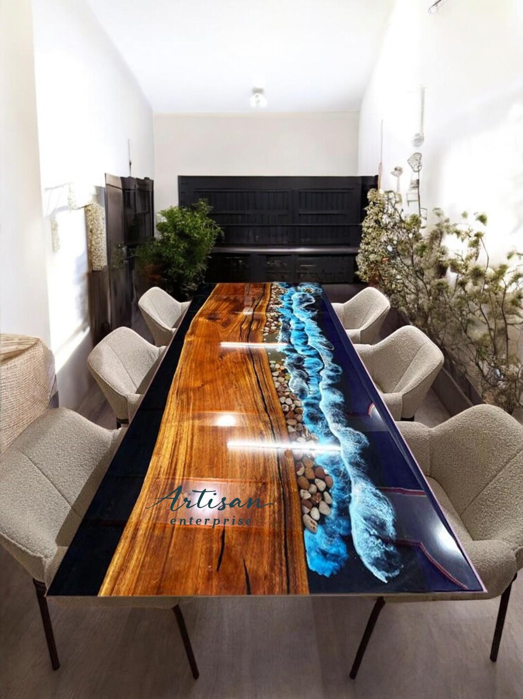 Handmade Ocean Epoxy Resin Dining Table: Live Edge Wood Slab - Etsy