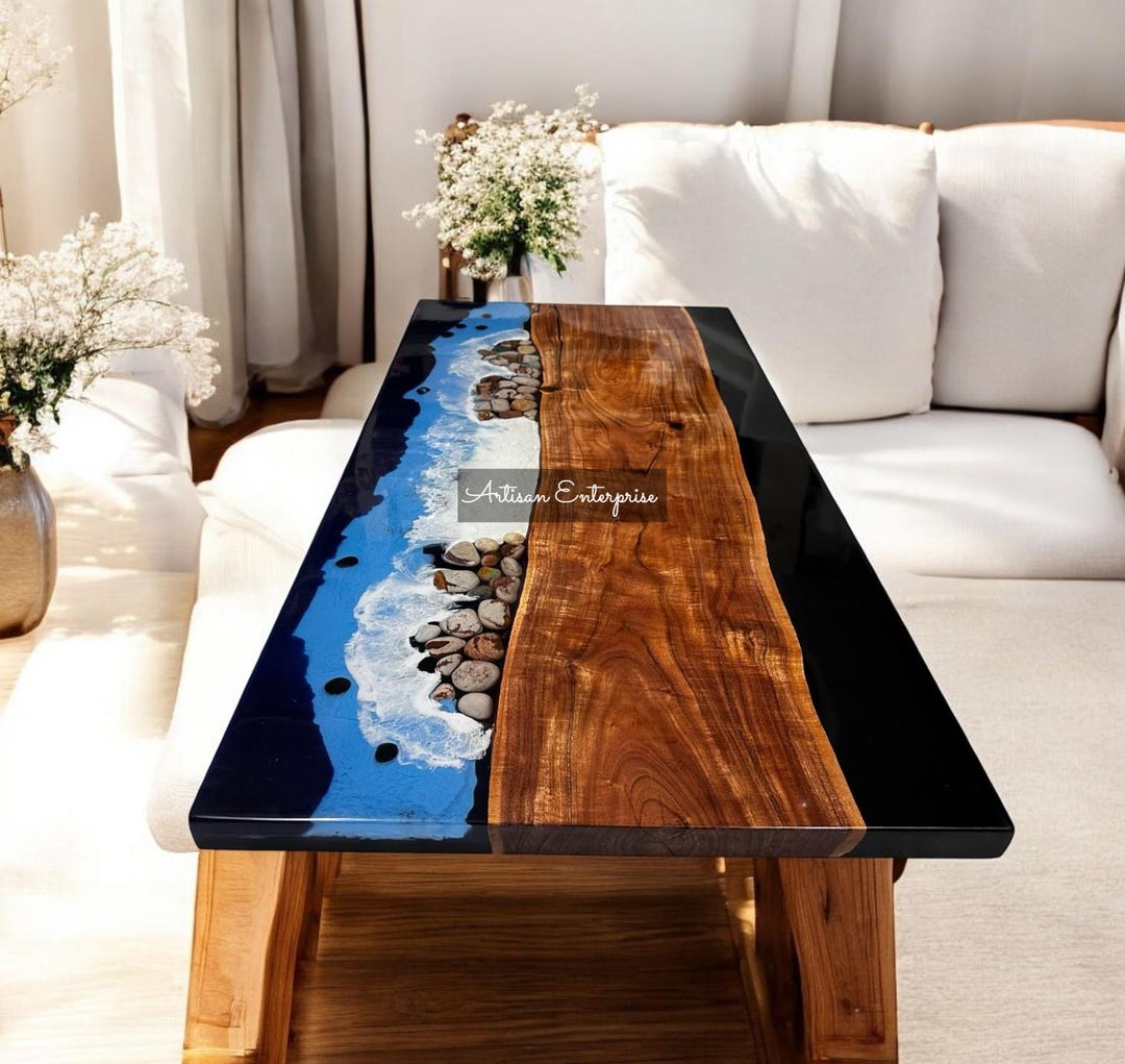 Custom Ocean Wave Epoxy Resin Table: Acacia Wood Live Edge - Etsy