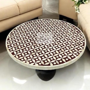 Decorative Round Bone Inlay Table Top – Handmade Luxury for Coffee, Dining, or Side Tables || Perfect For Farmhouse Modern Interior Decor