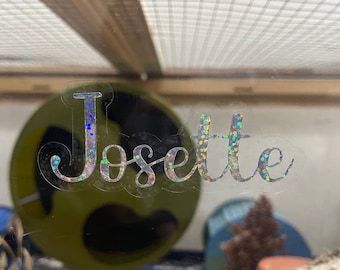 Personalized transparent static cling name sticker for hamster enclosure cage vinyl acrylic glass gerbil mice reptile guinea pig rabbit