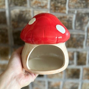 Hamster Ceramic Mushroom Hideout gerbil small animals rodent small pets reptile ceramic porcelain hideout hide house spray holder for summer