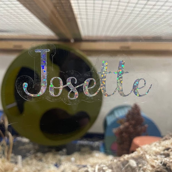 Personalized transparent static cling name sticker for hamster enclosure cage vinyl acrylic glass gerbil mice reptile guinea pig rabbit