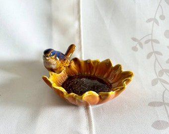 Hamster Bird Sunflower Ceramic Bowl | Small Pet plate for hamster, guinea pig rabbit Chinchilla gerbil mice mouse rat