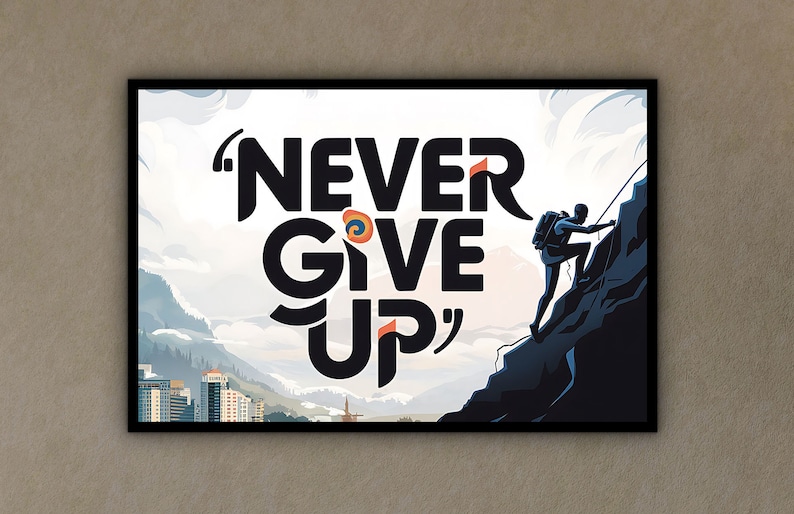 Motivational Canvas Wall Art, Never Give up Wall Art, Modern Design ...