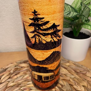 Wood mountain Tumbler - Camping cup- Camping tumbler - metal cup - Stainless steel tumbler