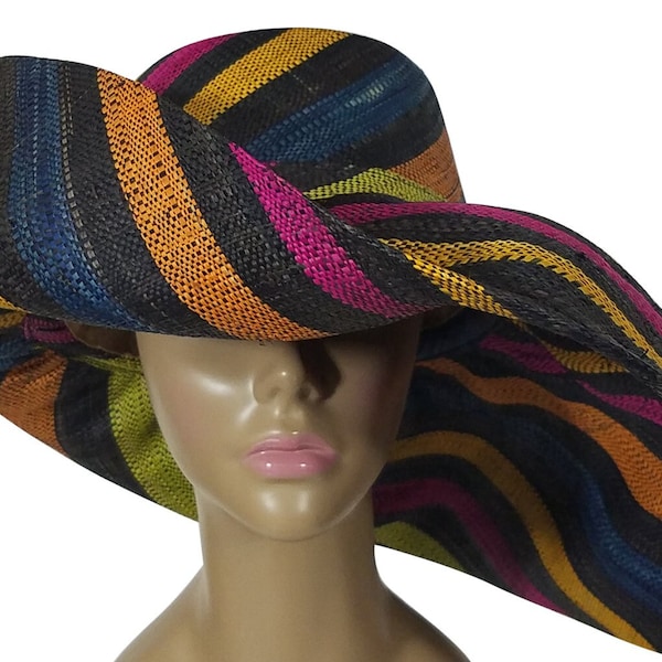 THE RIVIERA CHARM BLACK RIBBON RAFFIA SUN HAT