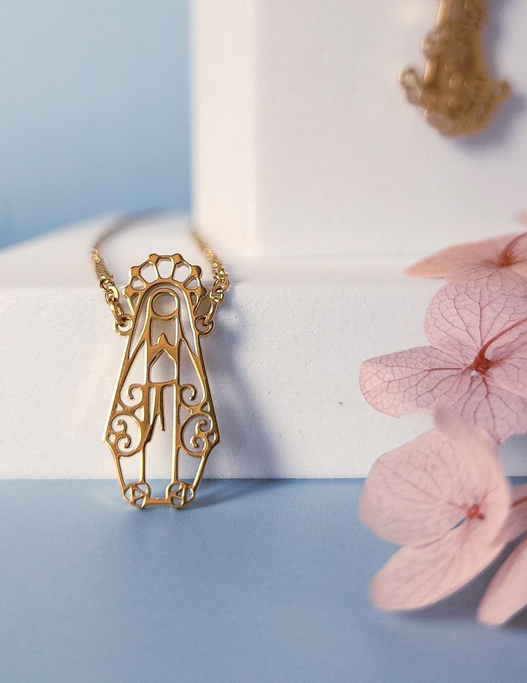 Our Lady of Lourdes Necklace • Dainty Catholic Virgin Mary Pendant - Etsy