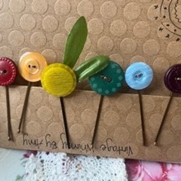 Vintage Rainbow Button Bobby Pins