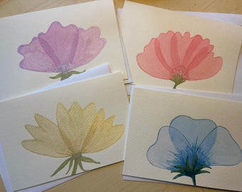 Hand painted watercolor bright floral note cards.