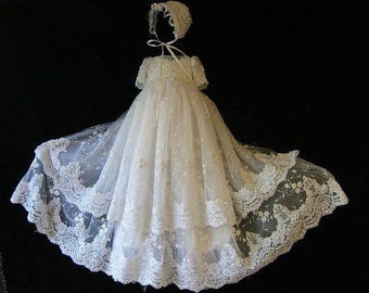 Gorgeous Beaded Blings White/Ivory Baptism Rope Christening Dress Baby Girls Boys Toddler Long Gowns 2 Layers With Bonnet