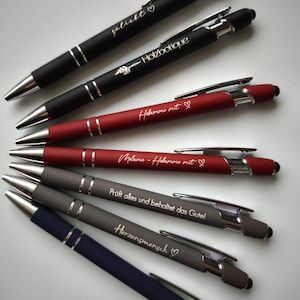 Personalisierter Kugelschreiber mit Gravur, Soft Touch, Silber Aluminium