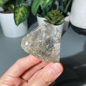 High-Shimmering Rutilated Quartz Freeform with Lodalite Inclusions, and Rainbow