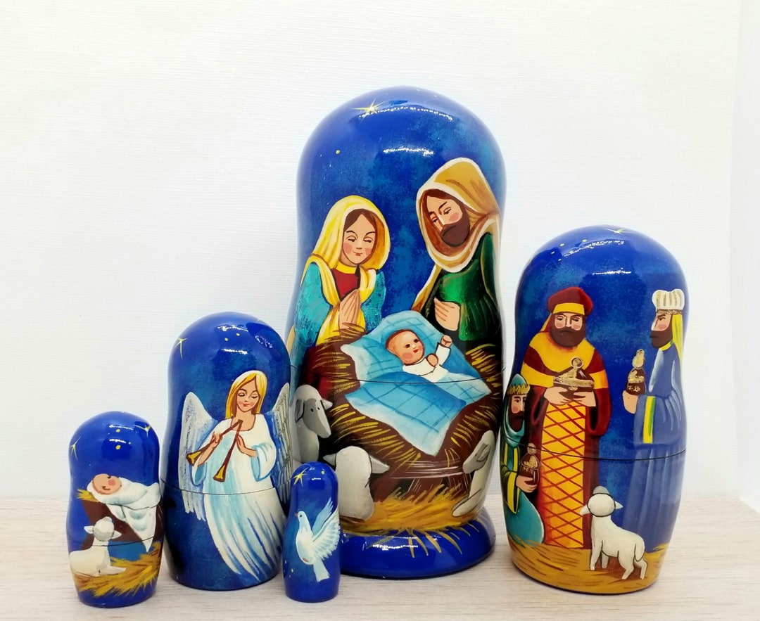 Nativity Nesting Set 5pcs 53/4 Height Matryoshka Stacking Dolls Hand