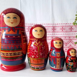 Folk costumes matryoshka nesting dolls 5-3/4&quot;. Babushka hand painted wooden dolls toys room decor collectables anniversary birthday gift