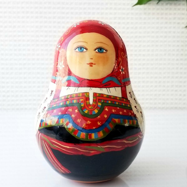 5-1/2" like matroshka doll Musical tilting doll hand painted wooden roly-poly chime figure bell sound toy room decor birthday holiday gift