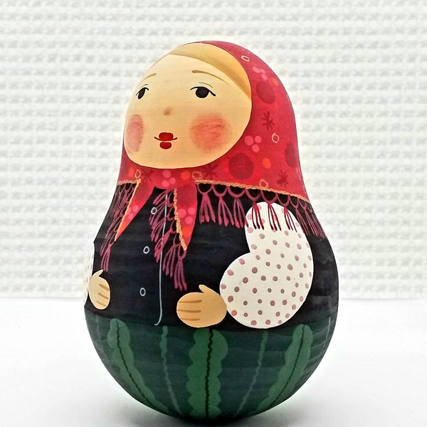 5-3/4" babushka doll Musical tilting doll hand painted wooden roly-poly chime figure musical toys gift room decor birthday holiday gift