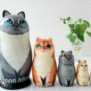 Welcome diversity Nesting set Cats, kitten stacking dolls hand made wooden toy room decor holiday birthday gift for cat lovers