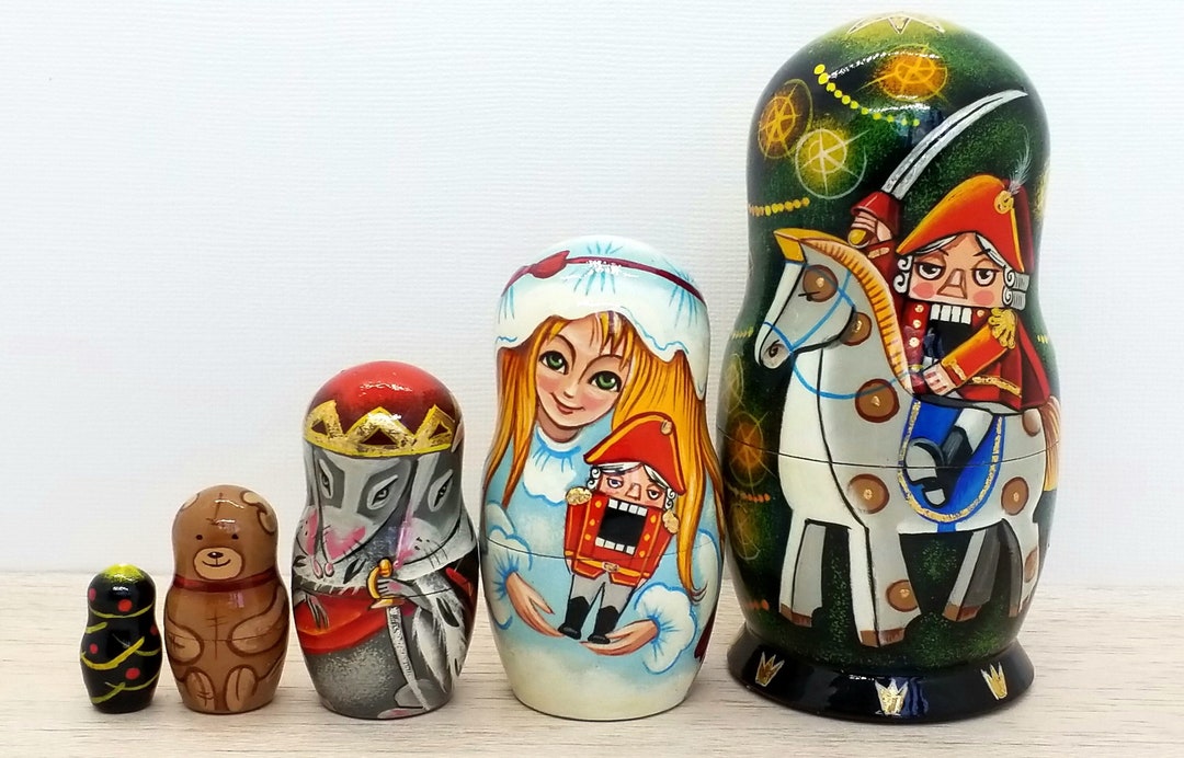 Nutcracker Story Matryoshka Nesting Dolls Set 5pcs 4 Tall Hand Crafted