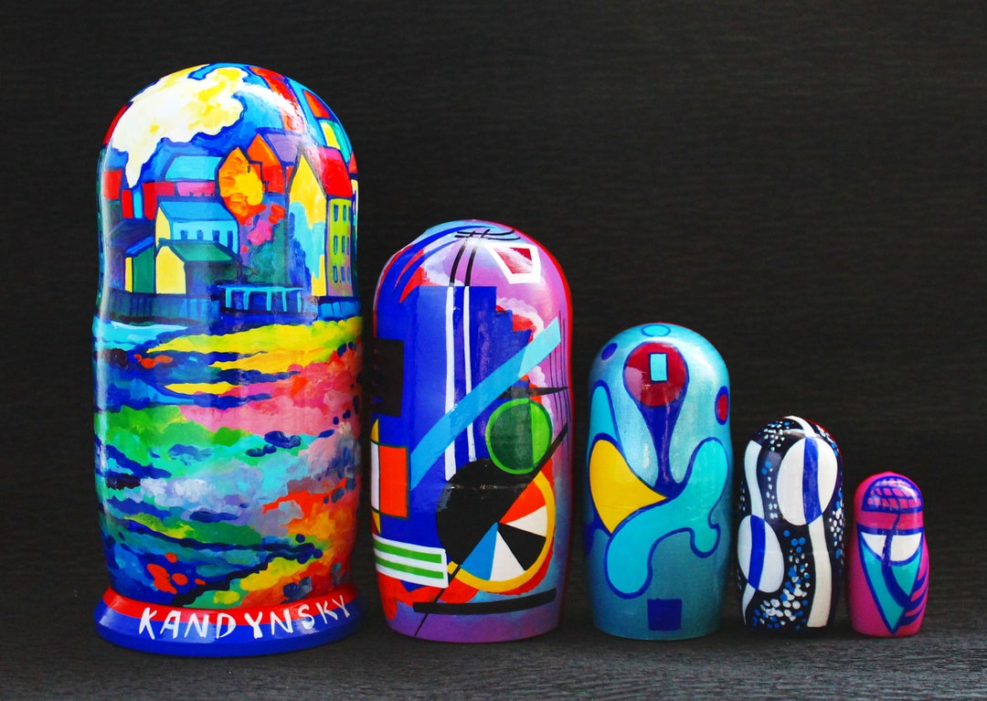 Kandinsky Nesting Dolls: Abstract Art Matryoshka, Hand-painted 5 Piece ...