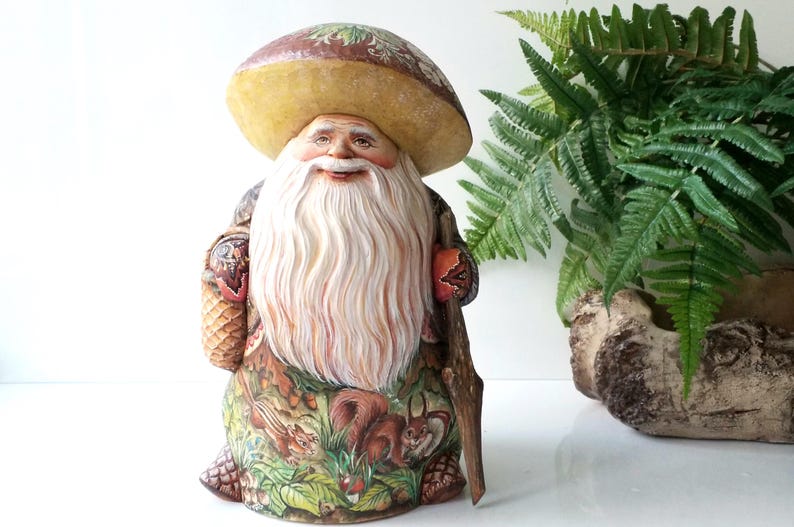 11 Tall Hand Carved Wood Mushroomgnome Shaped Figure Hand Painted W