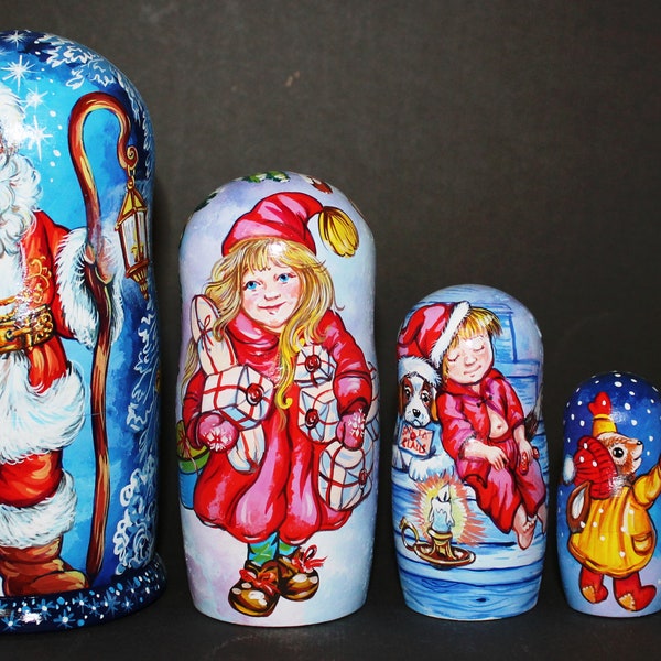 nesting dolls for kids santa claus, Happy New Year decoration, christmas gift snowflake, home decor, nursery decor, snowman figurine, carols
