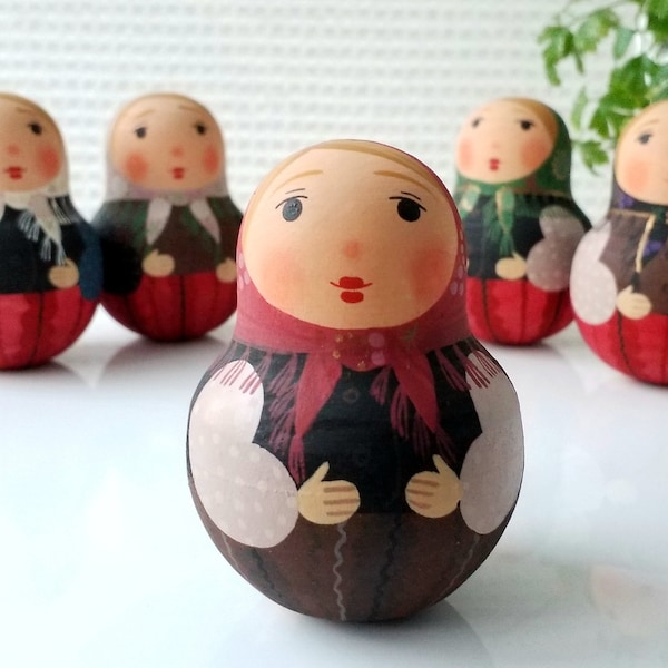 2-3/4" tiny babushka doll Musical tilting doll hand painted wooden roly-poly chime figure musical toys gift room decor birthday holiday gift