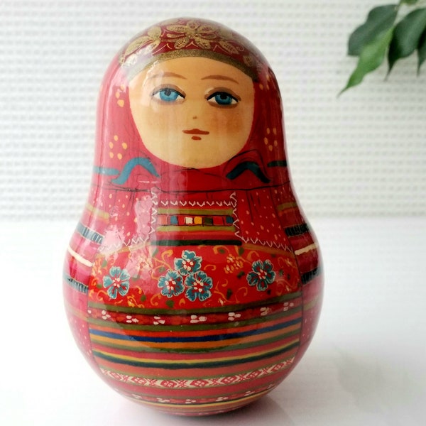5-1/2" babushka doll Musical tilting doll hand painted wooden roly-poly chime figure musical toys gift room decor birthday holiday gift
