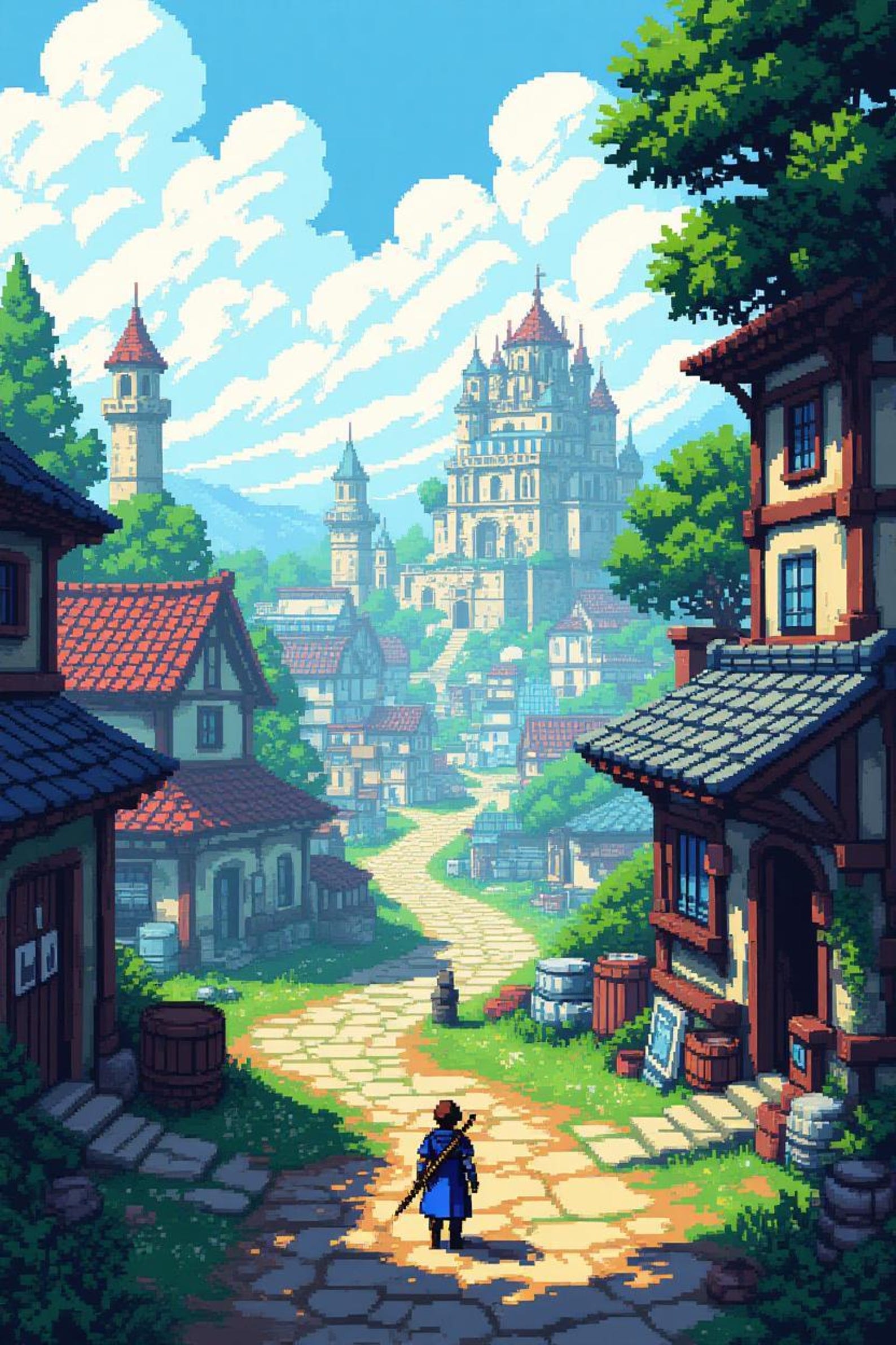 Pixel Art Fantasy Village Scene - Medieval Town Print - Etsy