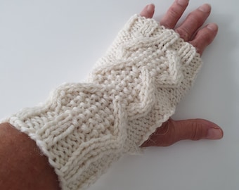 Hand-knitted fingerless mittens