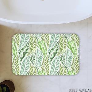 Green Botanical Bath Mat Fern Aesthetic Bath Mat,Memory foam Bath Rug Nature Inspired Bath Mat, Tropical Leaf Shower Mat