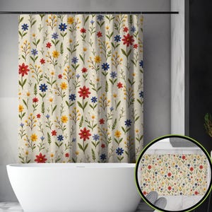 Wildflower Shower Curtain Floral Bath Curtain, Botanical Bathroom Decor, Meadow Flower  Cottagecore Bathroom, Spring Summer Bath Mat Set